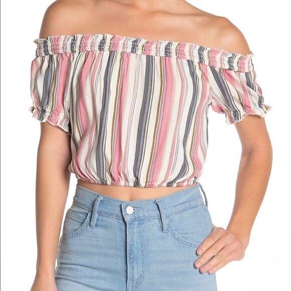 Ten Sixty Sherman Smocked Off Shoulder Crop Top 🔥 - Picture 1 of 7